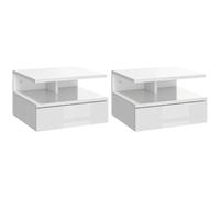 HOMCOM Set da 2 Comodini Sospesi per Camera da Letto, 2 Comodini per Camera da Letto Soggiorno, Salvaspazio Design, con Cassetto e Mensola Superiore in Legno, 35x32x22.5cm, Bianco Lucido