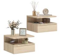 HOMCOM Set da 2 Comodini Sospesi per Camera da Letto, 2 Comodini per Camera da Letto Soggiorno, Salvaspazio Design, con Cassetto e Mensola Superiore in Legno, 35x32x22.5cm, Rovere