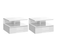 HOMCOM Set da 2 Comodini Sospesi Salvaspazio 35x32x22.5cm Bianco Lucido