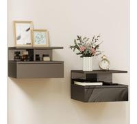HOMCOM Set da 2 Comodini Sospesi Salvaspazio 35x32x22.5cm Nero Lucido