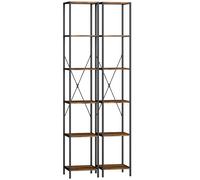 HOMCOM Set da 2 librerie a 6 ripiani, telaio in acciaio, 30cm x 30cm x 174,5cm Marrone rustico Aosom Italy