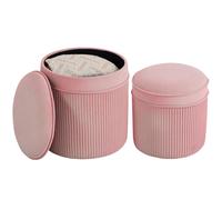 HOMCOM Set da 2 Pouf con Contenitore Impilabili e Imbottiti Velluto Rosa