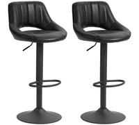 HOMCOM Set da 2 Sgabelli da Bar con Altezza Regolabile 85-106cm e Poggiapiedi, Sgabelli Alti da Cucina e Soggiorno con Seduta Girevole in Finta Pelle, Nero