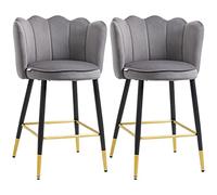HOMCOM Set da 2 Sgabelli da Bar Vellutati Poggiapiedi 59x52x90cm Grigio