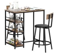 HOMCOM Set da 3 pezzi con tavolo da bar e 2 sedie, Set da cucina con mensole laterali, MDF, Metallo, Nero
