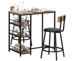 HOMCOM Set da 3 pezzi con tavolo da bar e 2 sedie, Set da cucina con mensole laterali, MDF, Metallo, Nero