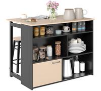 HOMCOM Set da 3 pezzi per bar, Tavolo da bar con piano pieghevole, 2 sgabelli da bar, 6 scomparti, nero+quercia, 116 x 70 x 89,5 cm