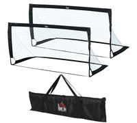 HOMCOM Set da Calcio Pieghevole da Esterno, Porta da Calcio Pop-up Portatile con Borsa in Tessuto Oxford, per Ragazzi, Struttura in Alluminio, 183x90 cm, Bianco e Nero