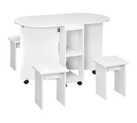 HOMCOM Set da cucina 5 Pezzi, Tavolo pieghevole con 2 ripiani e 4 Sgabelli in Legno truciolato, Bianco