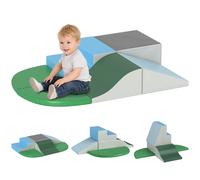 HOMCOM Set da Gioco per Bambini 1-3 Anni da 6 Costruzioni, Gioco per Bambini con Blocchi Morbide in PU ed EPE, Verde, Beige, Grigio, Blu