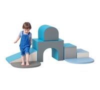 HOMCOM Set da Gioco per Bambini 12-36 Mesi da 7 Blocchi in PU e EPE Blu e Grigio