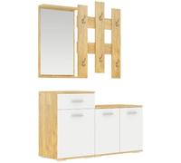 HOMCOM Set da Ingresso 3 in 1, Appendiabiti a Muro, Colore Legno e Bianco