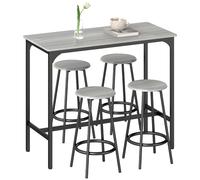 HOMCOM Set da Pranzo 5 Pezzi con Bancone da Bar 110x50x89.5 cm e Sgabelli Ø30x60.5 cm in Legno e Metallo Grigio e Nero