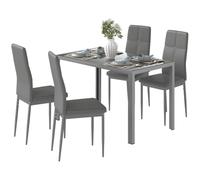 HOMCOM Set da Pranzo 5 Pezzi con 1 Tavolo da Pranzo e 4 Sedie Moderne per Cucina o Sala da Pranzo in Finta Pelle, Metallo e Vetro Temperato, Grigio