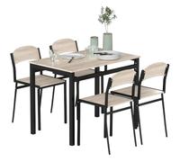 HOMCOM Set da Pranzo 5 Pezzi con Tavolo Rettangolare 4 Sedie Nero e Rovere | Moderne Abbinate, in Acciaio e MDF