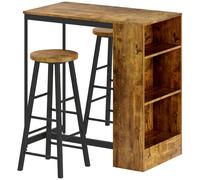HOMCOM Set da Pranzo con Bancone Bar con 3 Ripiani e 2 Sgabelli Alti con Poggiapiedi Stile Industriale, Marrone