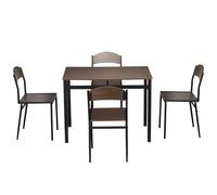 HOMCOM Set da Pranzo da 5 Pezzi con 1 Tavolo Rettangolare e 4 Sedie, in Acciaio e MDF, Nero e Marrone