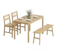 HOMCOM Set da pranzo in bambù, tavolo da pranzo con 2 sedie e panca per 4 persone, stile moderno, per piccolo spazio, cucina, angolo colazione, legno naturale