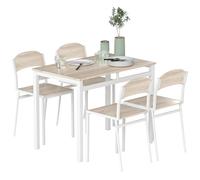 HOMCOM Set da Pranzo Tavolino e 4 Sedie Legno, Bianco in Metallo e MDF