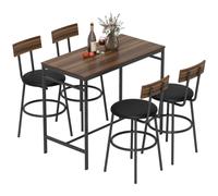 HOMCOM Set da Tavolo da Bar 5 Pezzi con 4 Sgabelli, Design Industriale, per Cucina, Sala da Pranzo, Legno, Acciaio, Marrone Aosom Italy