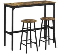 HOMCOM Set da tavolo da bar con 2 sgabelli in stile industriale 2 sgabelli con tavolo, design industriale, 3 pezzi, Marrone + Nero