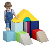 HOMCOM Set di 11 Costruzioni Morbide per Bambini da 1-3 Anni, Set da Gioco Blocchi Morbidi in Schiuma e PU per Bambini, Giocattoli per Arrampicata per Soggiorno, Cameretta e Asilo Nido, Multicolore 1