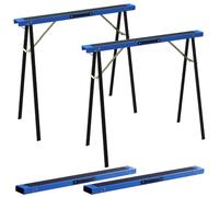 HOMCOM Set di 2 Cavalletti da Lavoro Pieghevoli in Metallo con Superficie Antiscivolo in EVA, Maniglia, per Lavori di Segatura, Cavalletto Salvaspazio per Legna, Carico Massimo 350 kg, Blu e Nero