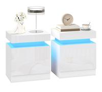 HOMCOM Set di 2 Comodini Camera da Letto con LED 45x35x52 cm Bianco Lucido