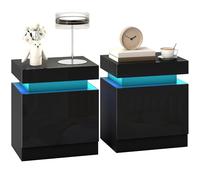 HOMCOM Set di 2 Comodini Camera da Letto con LED a 16 Colori e 4 Modalità, Coppia di Comodino Salvaspazio con 2 Cassetti, Tavolini per Camera da Letto, 45x35x52 cm, Nero Lucido