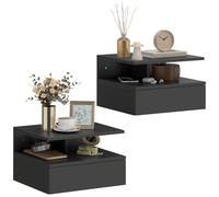HOMCOM Set di 2 Comodini Sospesi con Cassetto e Mensola Aperta Nero