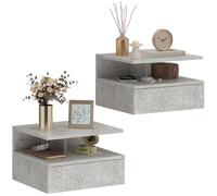 HOMCOM Set di 2 Comodini Camera da Letto Sospesi con Cassetto e Scomparto Aperto, Coppia di Comodini Moderno in Legno, Tavolini per Divano, Soggiorno, Salotto e Camera, 35x32x22.5 cm, Grigio Cemento