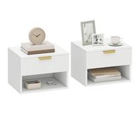 HOMCOM Set di 2 Comodini Camera da Letto Sospesi con Pannelli Scanalati, Coppia di Comodini Moderni con Cassetto e Ripiano, 40x34x29 cm, Bianco