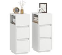 HOMCOM Set di 2 Comodini Camera da Letto Stretti e Alti con 2 Cassetti e Ripiano Aperto, Comodini Moderni Salvaspazio, Tavolini per Divano, Soggiorno, Salotto e Camera, 25x30x65 cm, Bianco