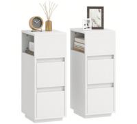 HOMCOM Set di 2 Comodini Camera da Letto Stretti e Alti con 2 Cassetti e Ripiano Aperto, Comodini Moderni Salvaspazio, Tavolini per Divano, Soggiorno, Salotto e Camera, 25x30x65 cm, Bianco "Trasforma