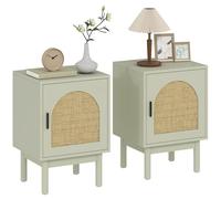 HOMCOM Set di 2 comodini, comodino con anta in resina intrecciata, ripiano regolabile e gambe in legno massello, stile Boho, estremità del divano per camera da letto, soggiorno, 40 x 35 x 58 cm, verde