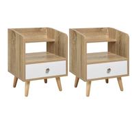 HOMCOM Set di 2 Comodini con Cassetto e Mensola in Legno, 37x30x48cm, Bianco
