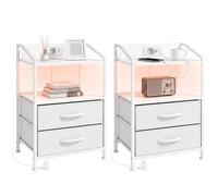 HOMCOM Set di 2 Comodini con Luci LED e Stazione di Ricarica, Bianco