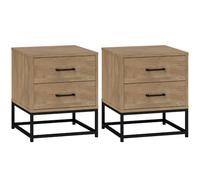 HOMCOM Set di 2 Comodini Stile Industriale con 2 Cassetti Colore Legno