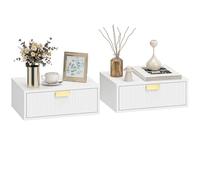 HOMCOM Set di 2 comodini da parete, comodini sospesi con cassetto ondulato, stile moderno, per camera da letto, soggiorno, 40 x 30 x 15 cm, colore: bianco