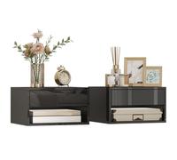 HOMCOM Set di 2 comodini da parete, comodini sospesi con cassetto scorrevole, scomparto aperto, ripiano, stile moderno, 37 x 32 x 21 cm, nero