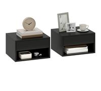 HOMCOM Set di 2 comodini da parete, comodini sospesi con cassetto scorrevole, scomparto aperto, vassoio, stile moderno, 37 x 32 x 21 cm, colore: nero