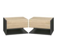 HOMCOM Set di 2 Comodini da Parete - Set di 2 Comodini da Notte - cassetto Scorrevole, Scaffale, Bicolore Effetto Rovere Nero