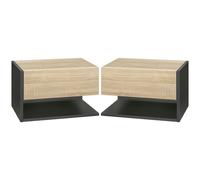 HOMCOM Set di 2 comodini galleggianti comodini sospesi con 1 cassetto e ripiano aperto per camera da letto 46x30x30 cm rovere e nero