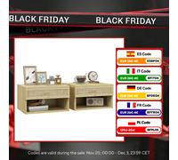 Homcom Set di 2 comodini galleggianti con cassetto 40X34X23 cm Naturale