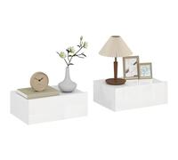HOMCOM Set di 2 comodini galleggianti con cassetto, comodini per la camera da letto, montati a parete, stile moderno, per il soggiorno, 40x30x15 cm, bianco lucido