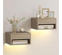 HOMCOM Set di 2 comodini galleggianti con luci LED RGB con controllo APP, comodini per camera da letto con cassetto, ripiano aperto, per soggiorno, 37x32x21 cm, naturale