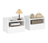 HOMCOM Set di 2 comodini galleggianti con stazione di ricarica, comodini per camera da letto, cassetto, ripiano aperto, montaggio a parete, stile moderno, per soggiorno, 40x29x29 cm, bianco