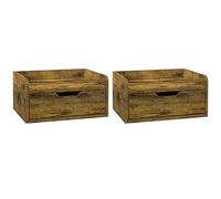 HOMCOM Set di 2 comodini galleggianti da parete con cassetto portaoggetti per camera da letto, marrone rustico