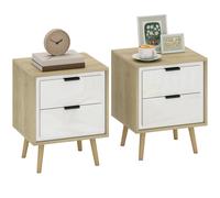 Homcom Set di 2 comodini moderni con 2 cassetti con scorrimento silenzioso 40X35X50 cm Bianco lucido e rovere