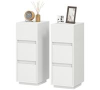 HOMCOM Set di 2 Comodini Camera da Letto Stretti e Alti con 2 Cassetti e Ripiano Aperto, Comodini Moderni Salvaspazio, Tavolini per Divano, Soggiorno, Salotto e Camera, 25x30x65 cm, Bianco